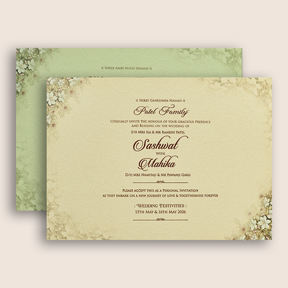 Pista Green Floral Door Style Padded Wedding Card - KRE28790