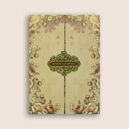 Pastel Brown Floral Door Style Padded Wedding Card - KJTS1741