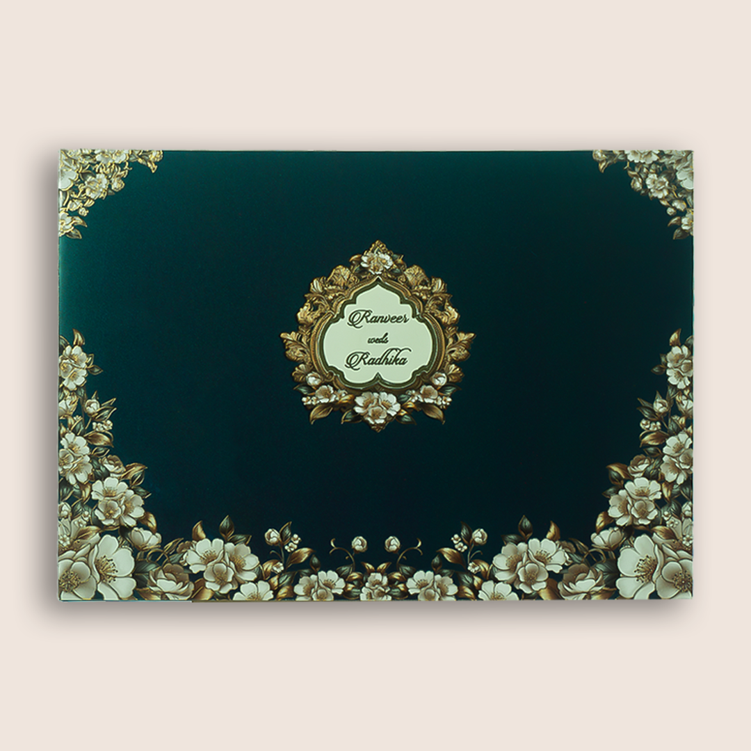 Royal Blue Floral Padded Wedding Card - KAA06130