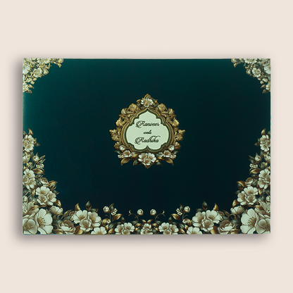 Royal Blue Floral Padded Wedding Card - KAA06130