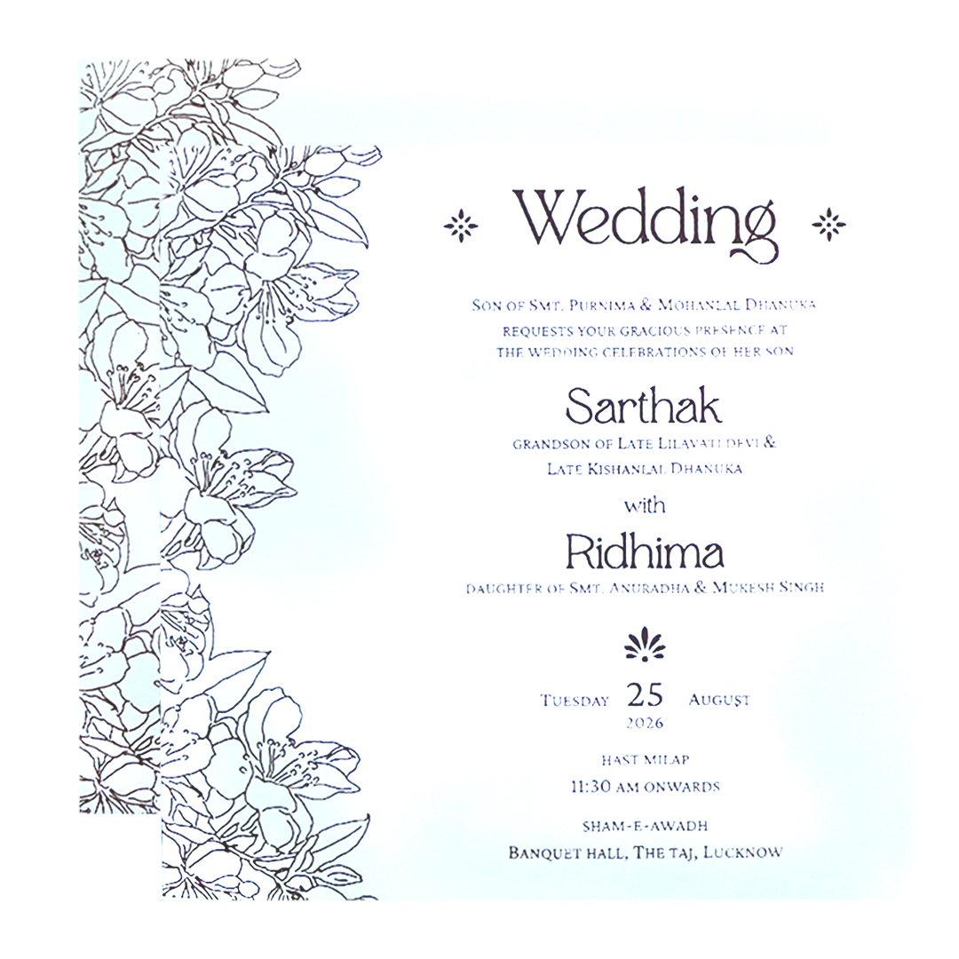 Classic White and Gold Floral Charm Wedding Card-KPR06580