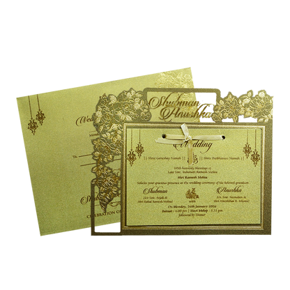 Gold MDF Laser Cutout Wedding Invitation Card-KRB09150