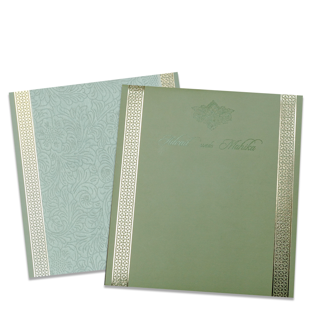 Green Gold Embossed Floral Wedding Card - KRCS8281