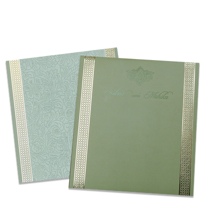 Green Gold Embossed Floral Wedding Card - KRCS8281