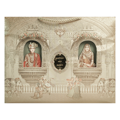 Cream Bride Groom Palace Wedding Invitation Box - KSI63960