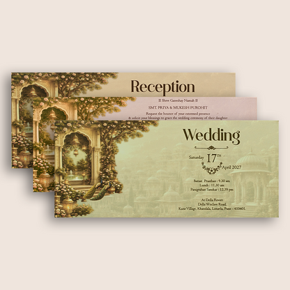 Dark Beige Floral Palace Padded Invitation Card - KPR026220