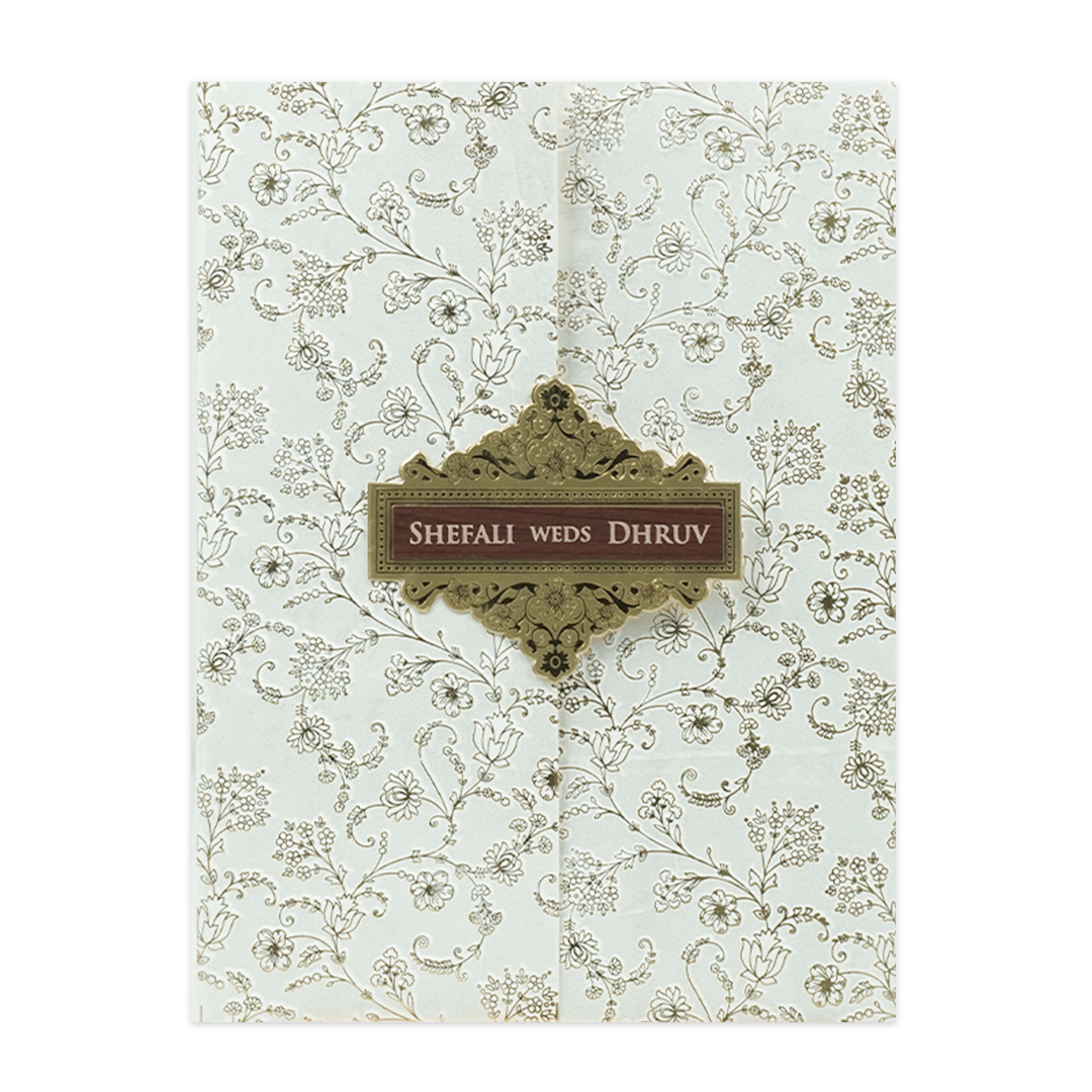White Floral Gold Foil Wedding Card-KRE28500