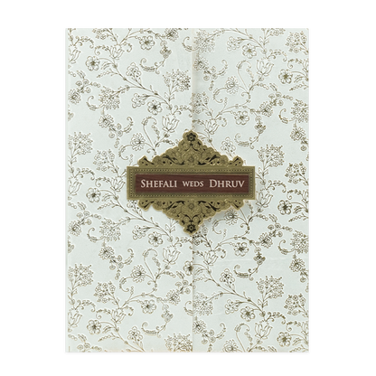 White Floral Gold Foil Wedding Card-KRE28500