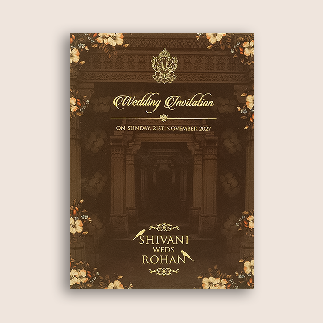 Brown Embossed Floral Marriage Invitation - KVN07950