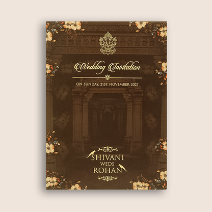Brown Embossed Floral Marriage Invitation - KVN07950