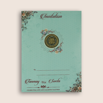 Blue Floral Door Style Wedding Invitation Card - KSH73430