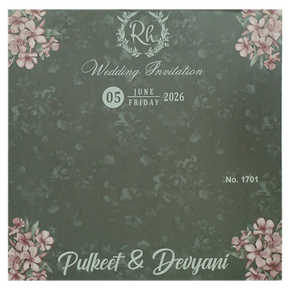 Green Floral Window Laser Cut Padded Wedding Card-KJTS1701