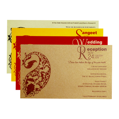 Light Yellow Gold Embossed Paisley Wedding Invitation Card-KPR06380