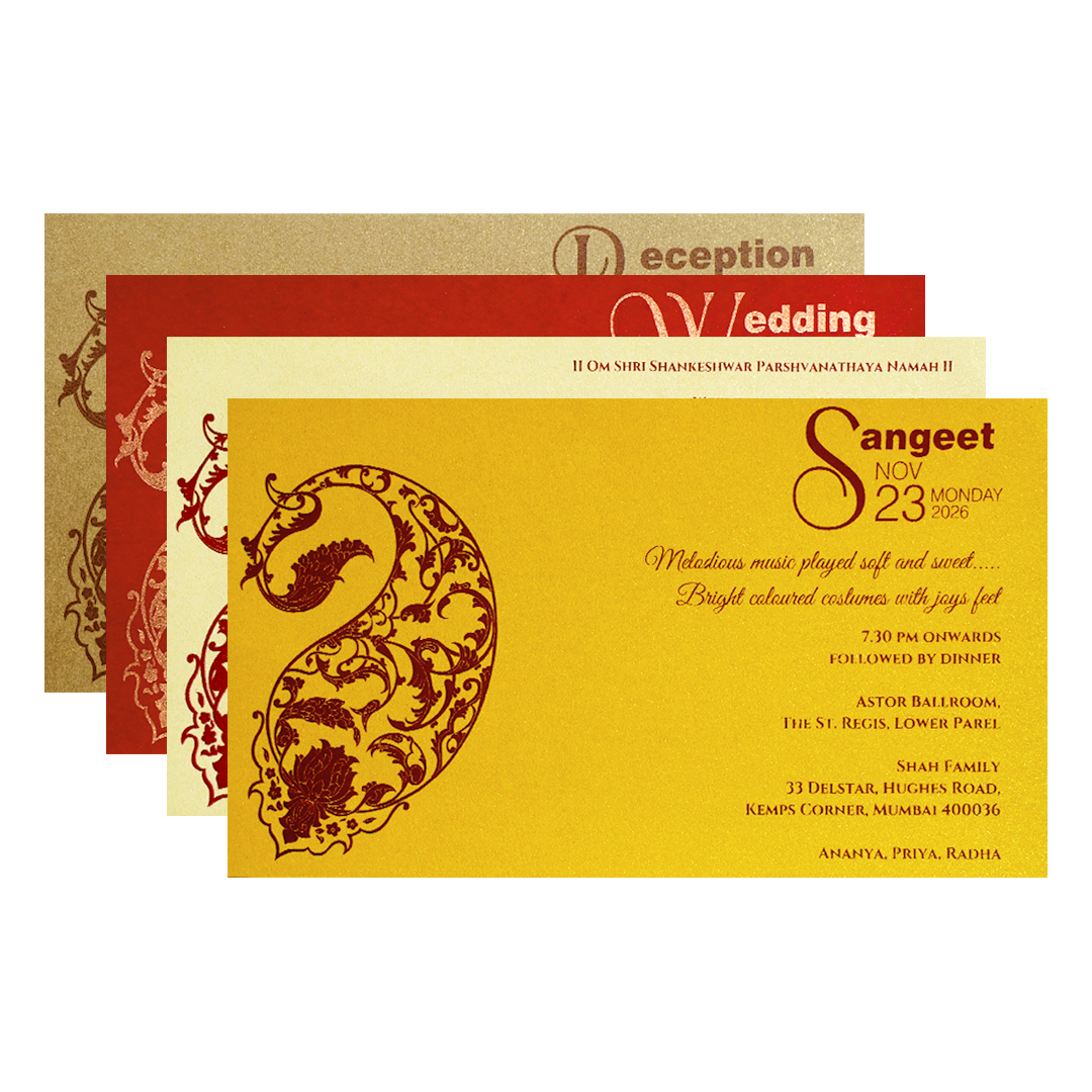 Gold Embossed Paisley Wedding Invitation Card-KPR06370
