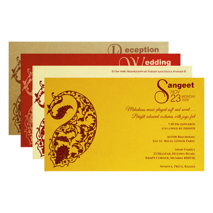 Gold Embossed Paisley Wedding Invitation Card-KPR06370