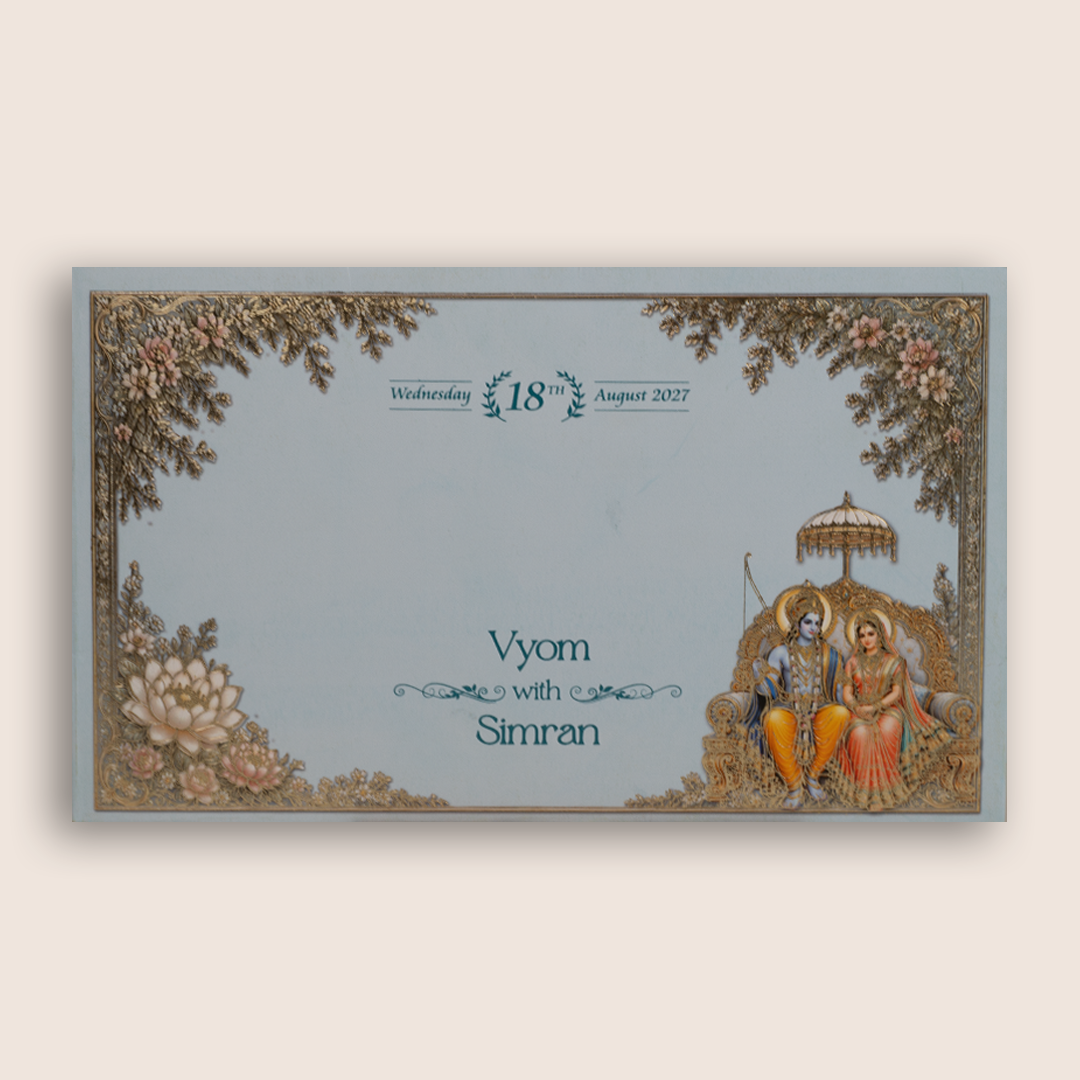 Pastel Blue Lord Rama Sita Wedding Invitation - KPR07030