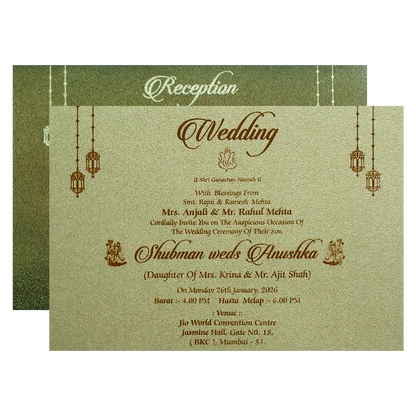 Deluxe Gold Padded Ornate Wedding Invitation Card-KRB08330