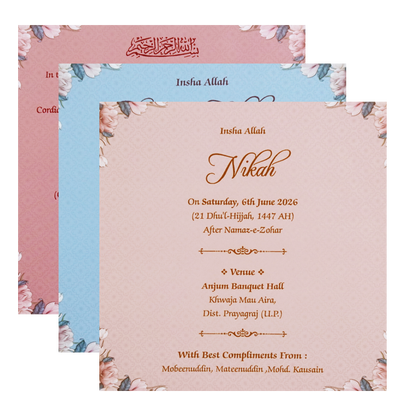 Pastel Blue Floral Envelope Padded Invitation Card - KVN07480
