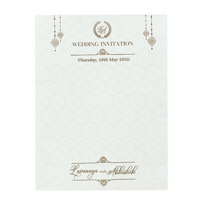 White Embossed Monogram Floral Wedding Card-KRE26940