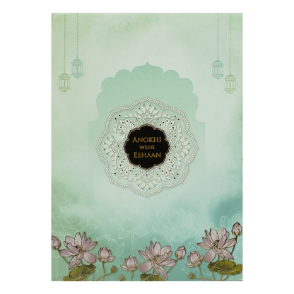 Blue Lotus Floral Padded Wedding Card-KJTS3622