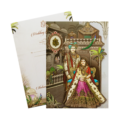 Royal Bride and Groom 3-Fold Wedding Card-KRB09020