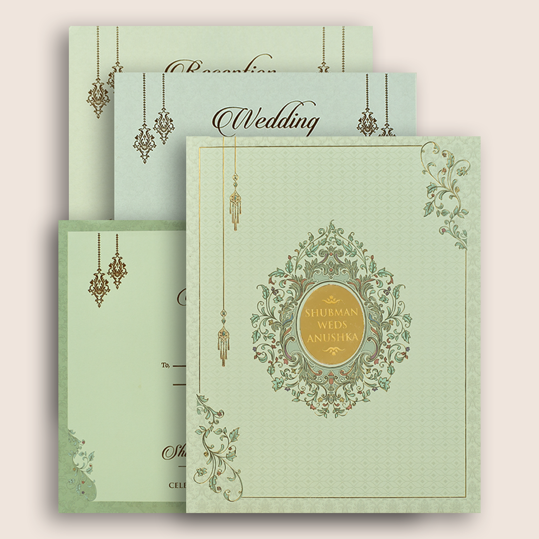 Green Floral Box Wedding Invitation - KRB54220