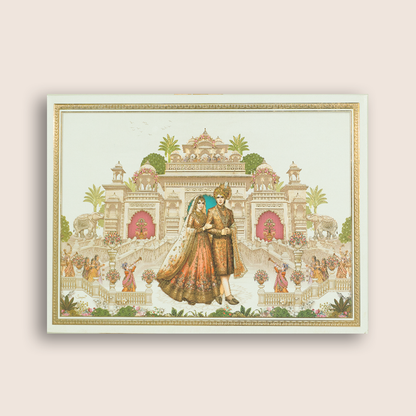 White Padded Bride Groom Wedding Card - KAA05490