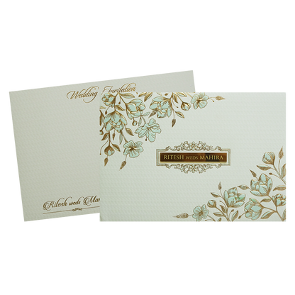 Pastel Green Gold Floral Classic Wedding Card -KMMWD1105
