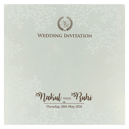 White Gold Arch Elephant Padded Wedding card-KRE28280