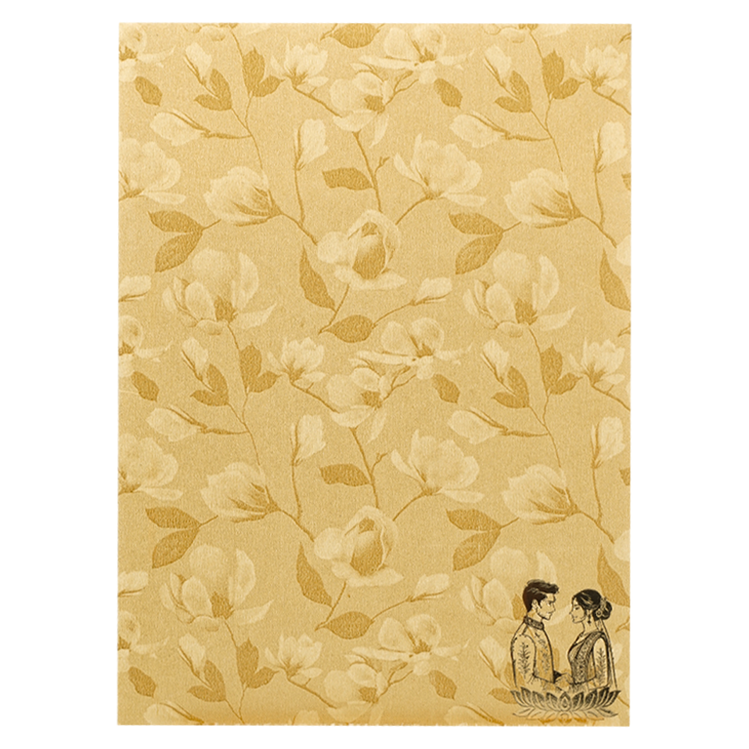 Gold Door Style Floral Bride&amp;Groom Wedding Card-KNKC46GF