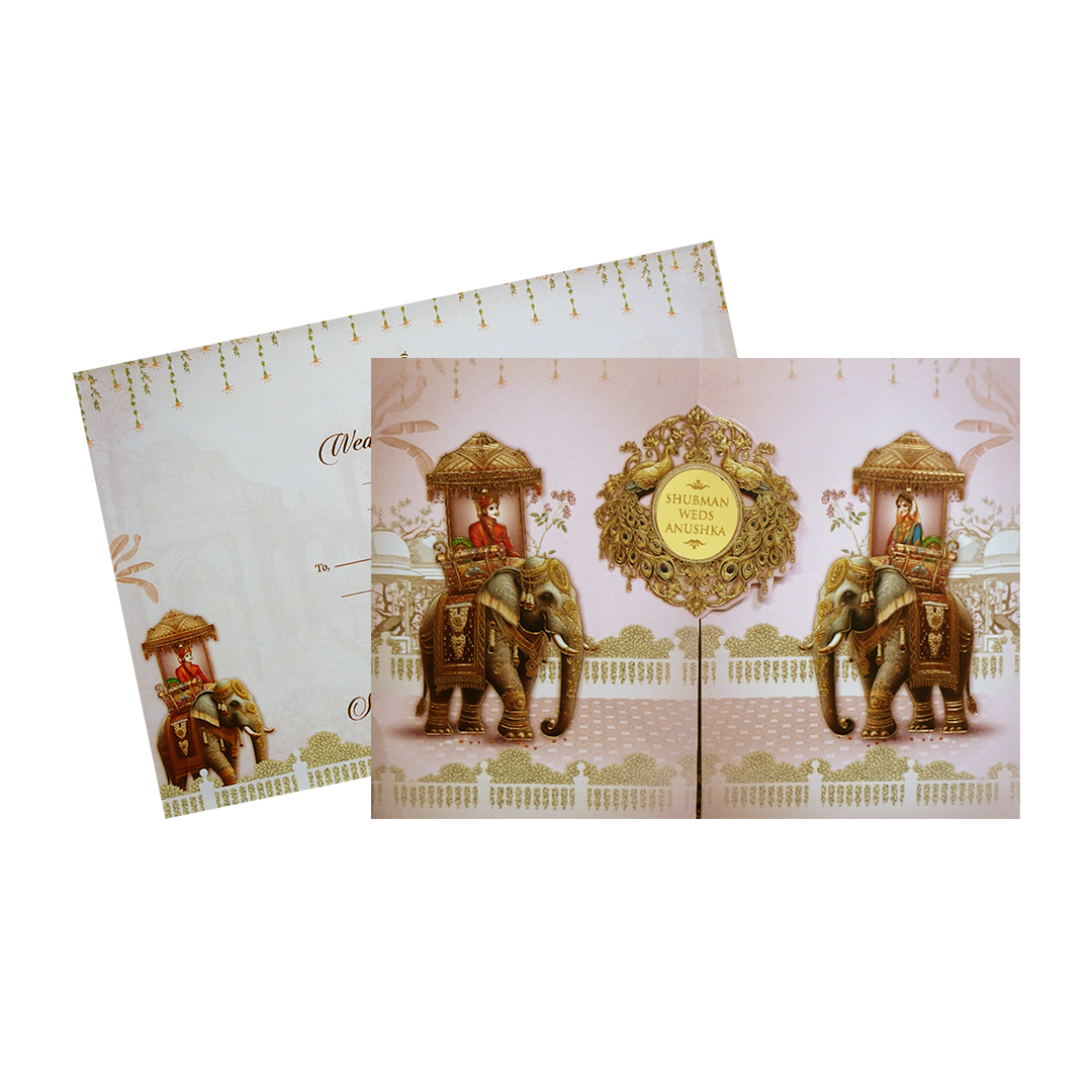 Royal Baraat Gold Foil Door Style Wedding Invitation Card-KRB09080
