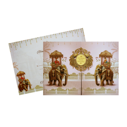 Royal Baraat Gold Foil Door Style Wedding Invitation Card-KRB09080