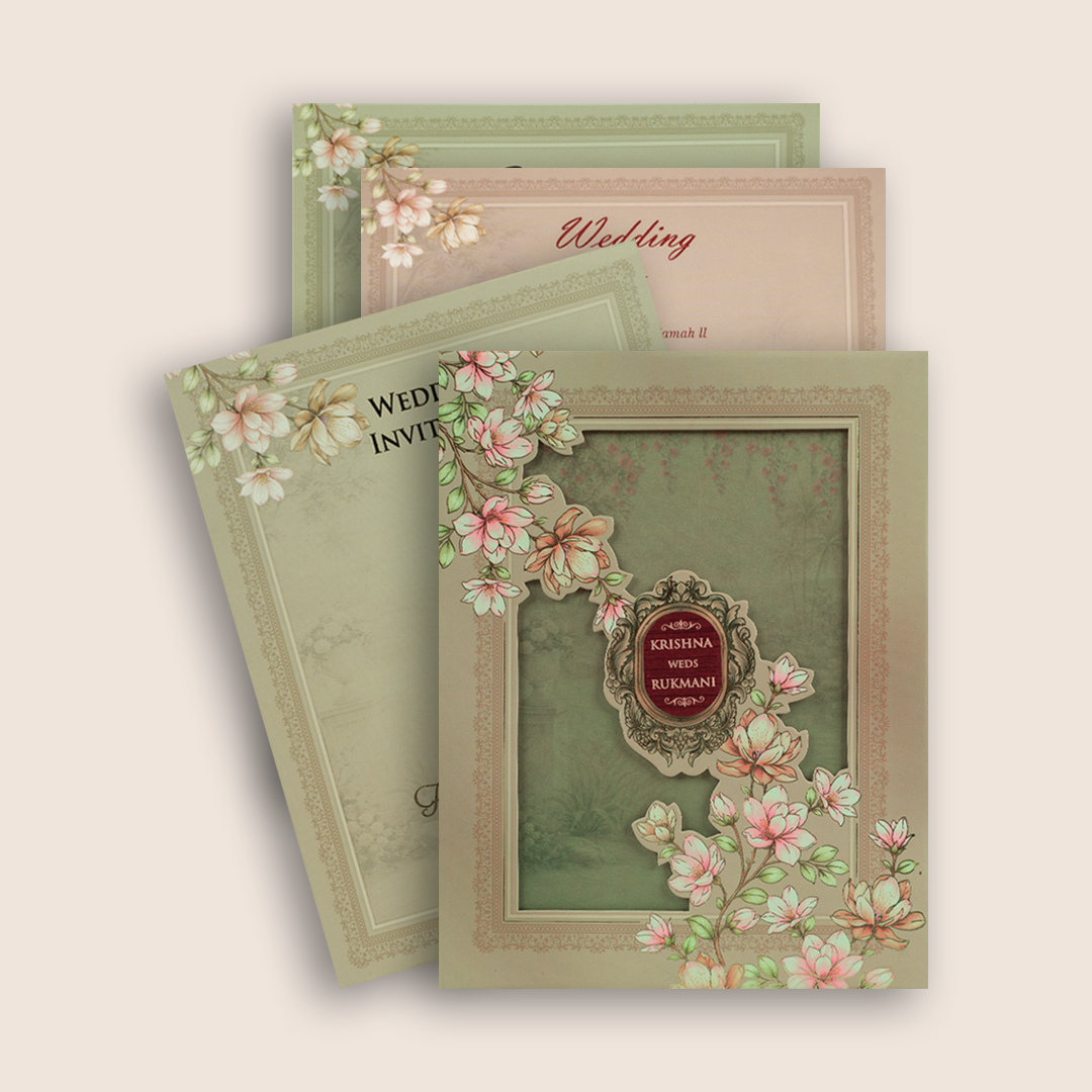 Cream Floral Laser Cut Padded Wedding Card - KJTS1915