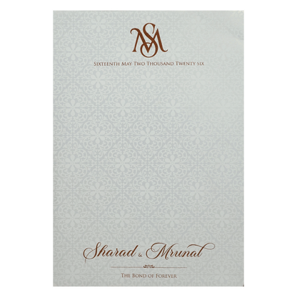 White Embossed Ganesha Wedding card-KRE28660