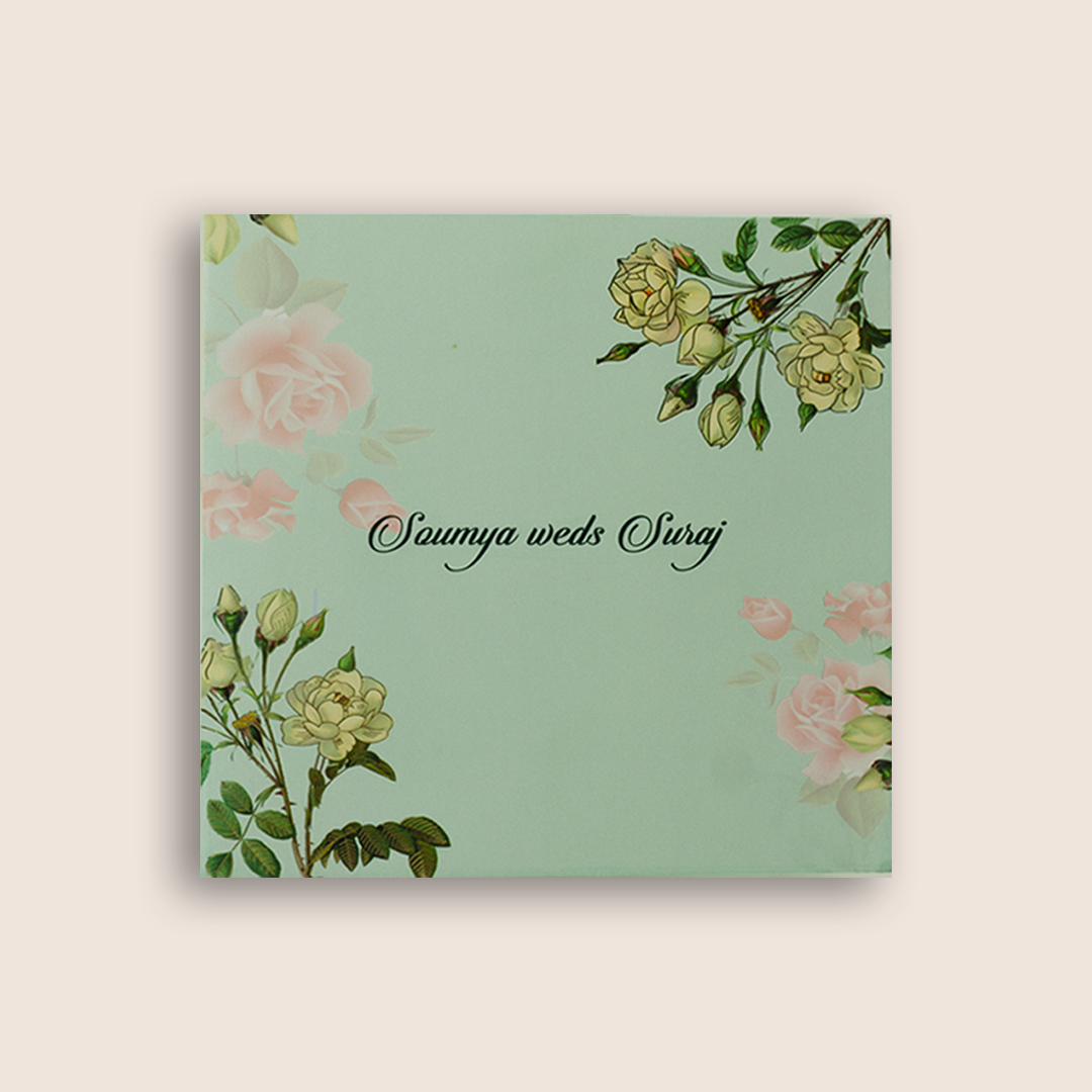 Green Pink Floral Invitation Card-KNKE3304