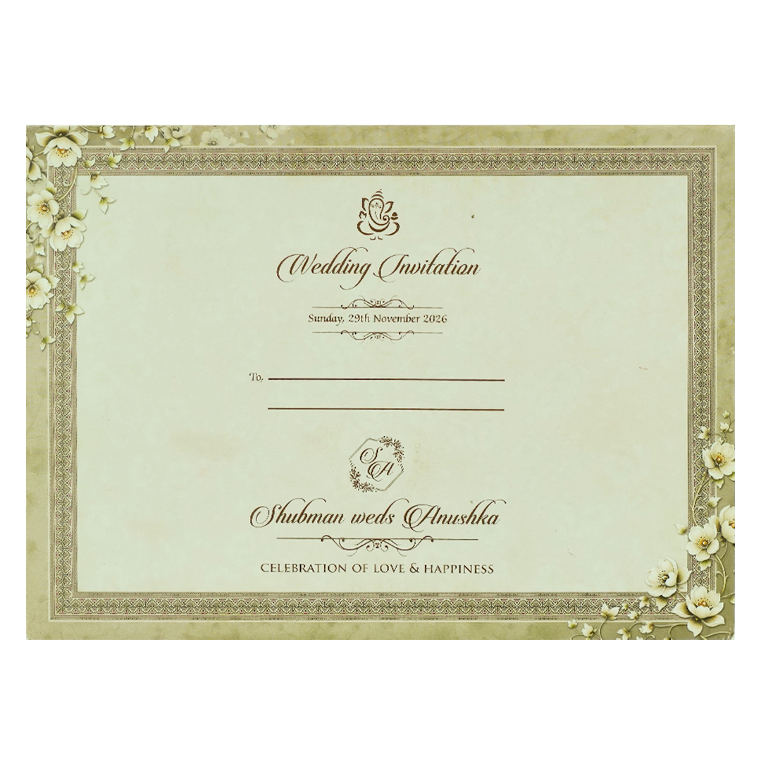 Grey Gold Floral Gatefold Padded Wedding Card-KRB09250