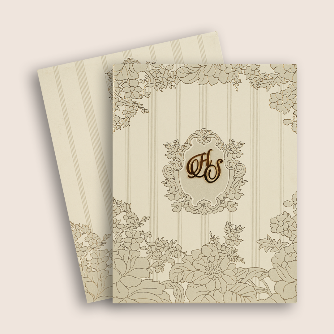 White Elegant Floral Embossed Padded Wedding Card - KPR010180
