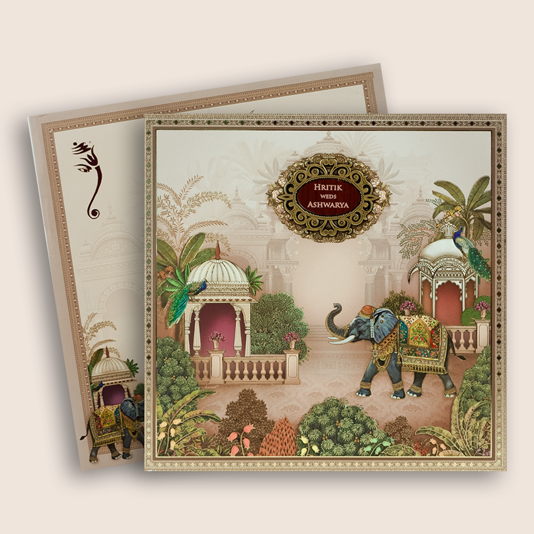 Beige Elephant Padded Marriage Card - KSH18630