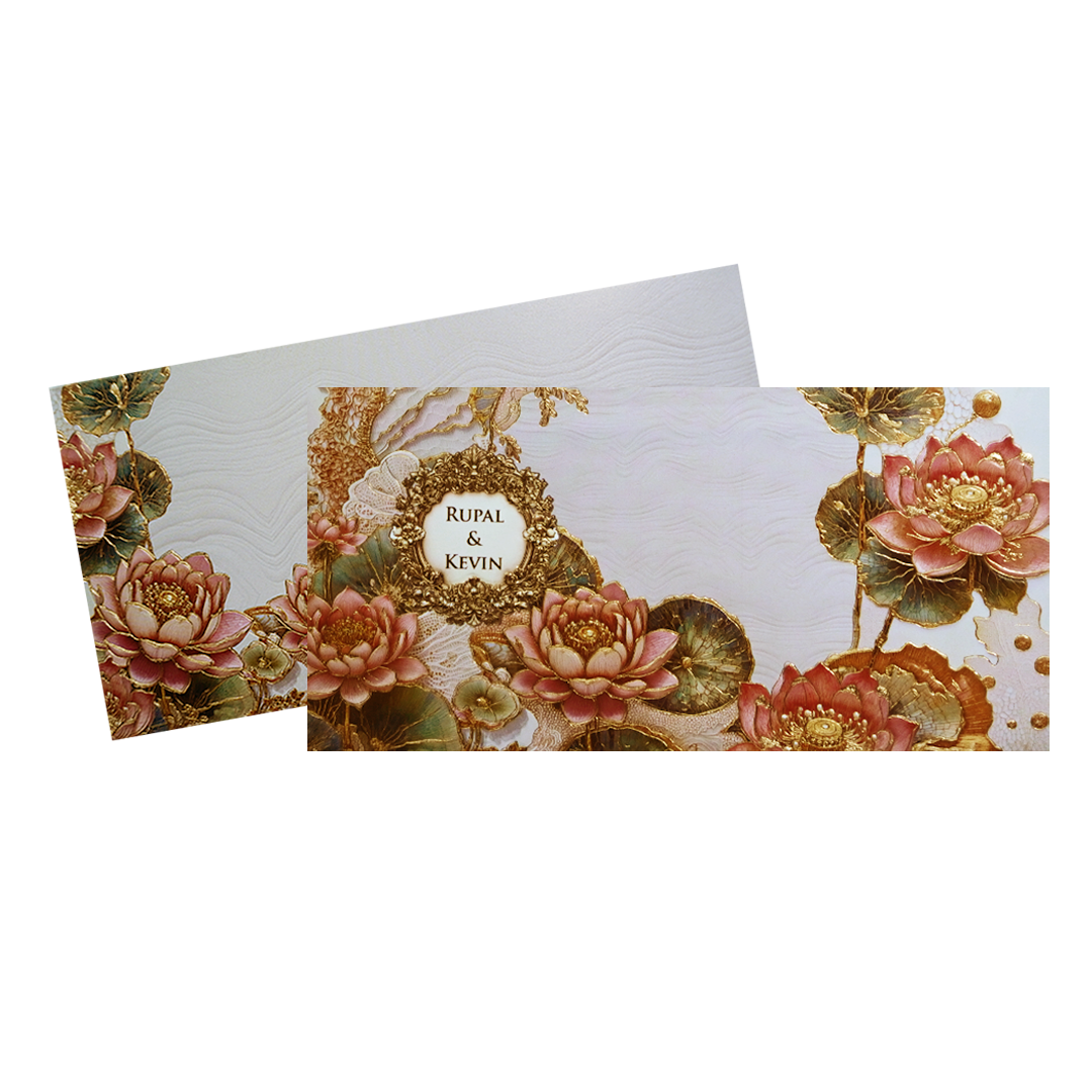 Embossed Lotus Floral Wedding Card-KPR06540