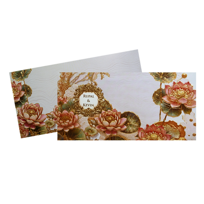 Embossed Lotus Floral Wedding Card-KPR06540