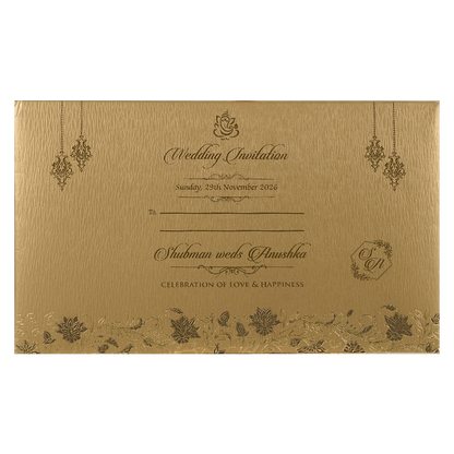 Gold Floral Door Style Padded Wedding Card-KRB09320