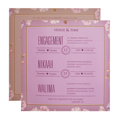 Pink Floral Script Acrylic Padded Wedding Card - KVN07510