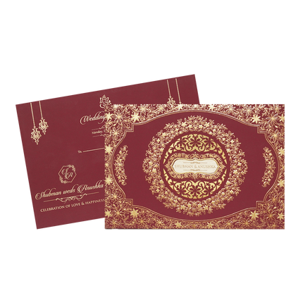 White Padded Wedding Invitation Card with Raised Gold Embossed Design-KRB09801