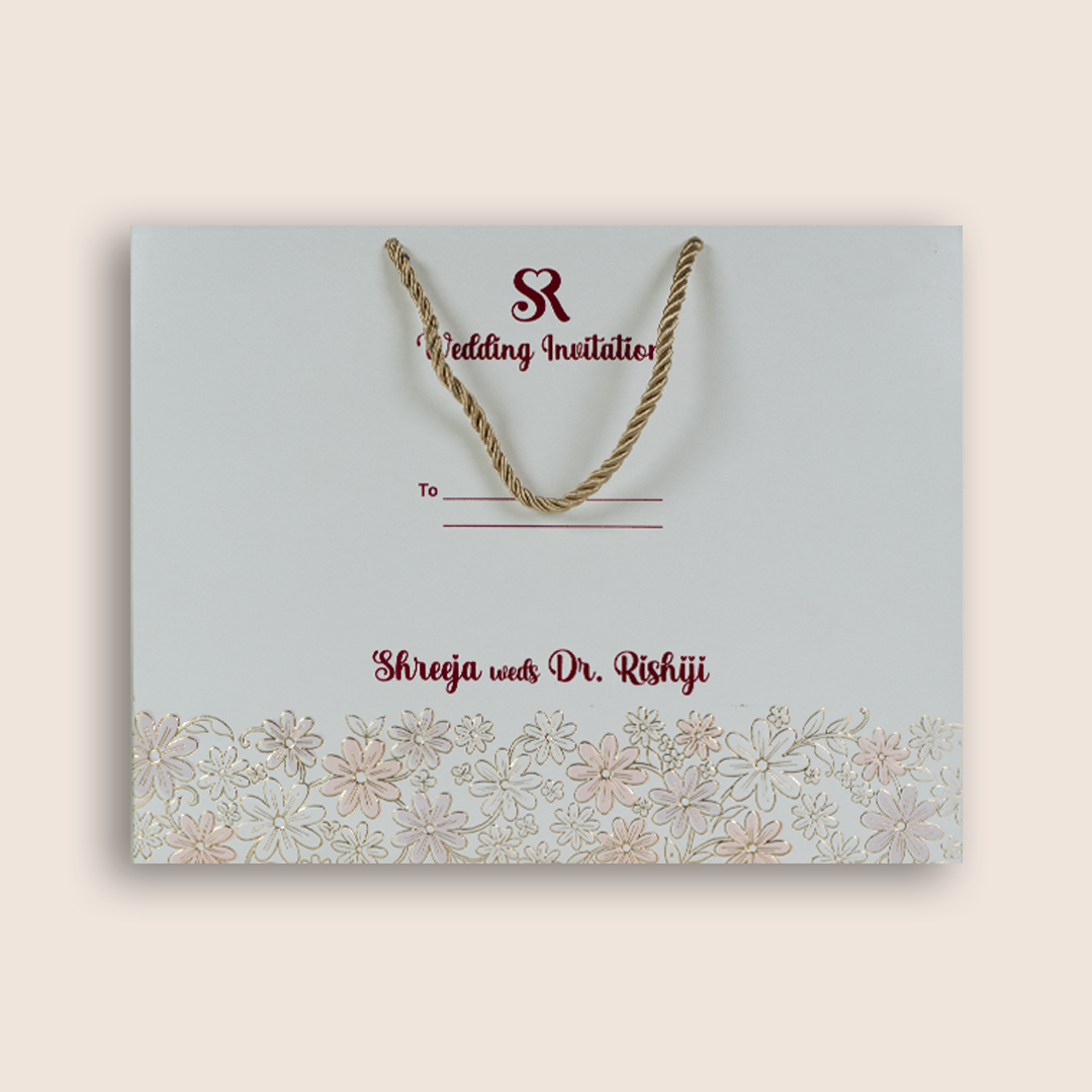 White Embossed Floral Premium Wedding Invitation Box - KSI33220