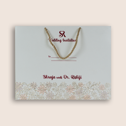 White Embossed Floral Premium Wedding Invitation Box - KSI33220