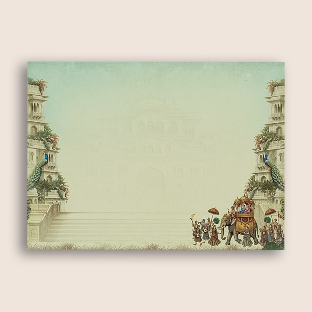 Cream Royal Elephant Baraat Padded Invitation Card - KAA06120