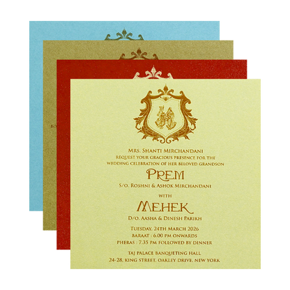 Golden Paisley Floral Wedding Card-KPR06090