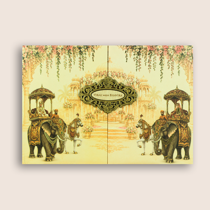 Beige Elephant Bride Groom Door Style Wedding Invitation - KMARA590
