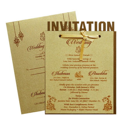 Gold Brown Laser Cut Wedding Card-KRB07100