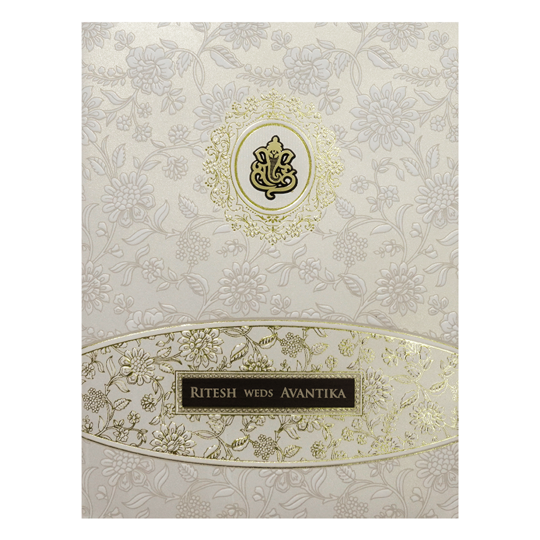 White Floral Padded Wedding Card-KSH73590